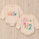 Personalized Baby Girl 6 Month Birthday Romper with Donut Theme Custom Name Outfit Soft Cotton Half A Dozen Cake Smash Party Clothes
