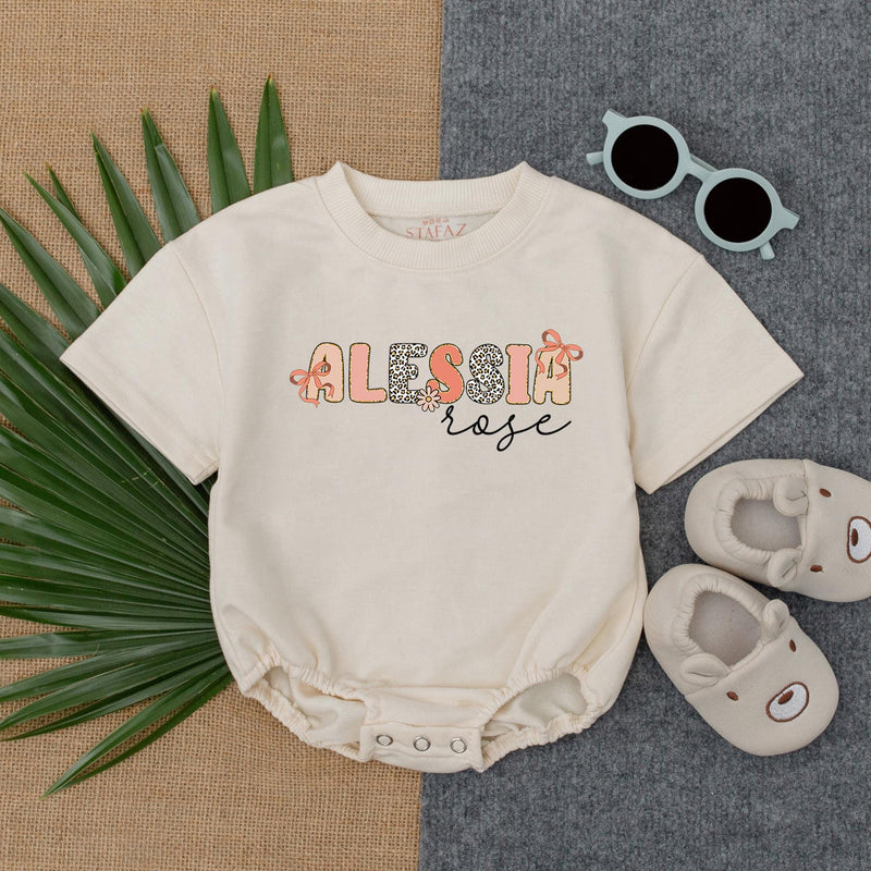 Personalized Baby Girl Name Romper Soft Pastel Colors Cute First Outfit Floral Polka Dot Stripes Going Home Newborn Gift