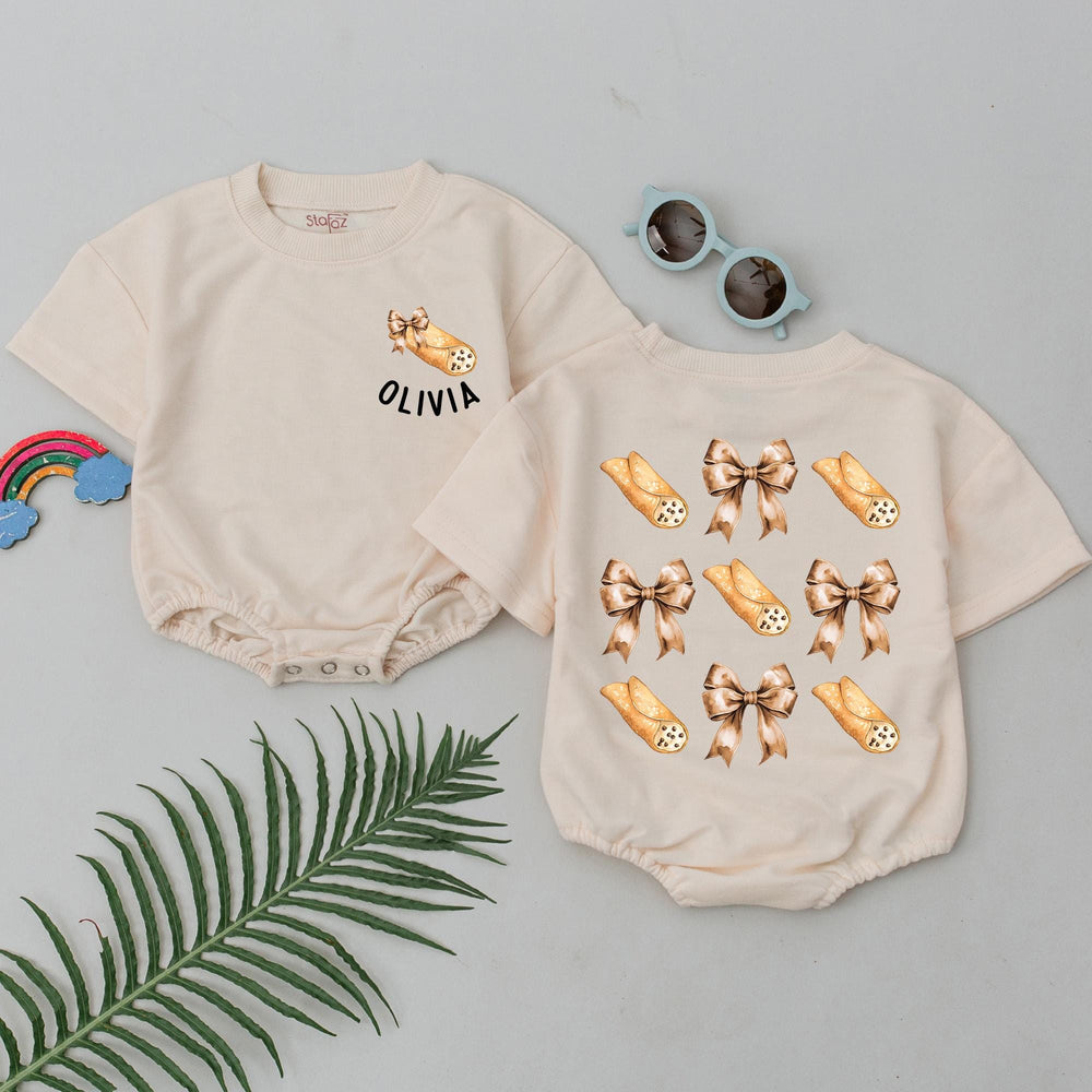 Personalized Baby Girl Romper with Cannoli and Bow Design Soft Cotton Newborn Outfit Italian Foodie Gift for Baby Shower or First Birthday