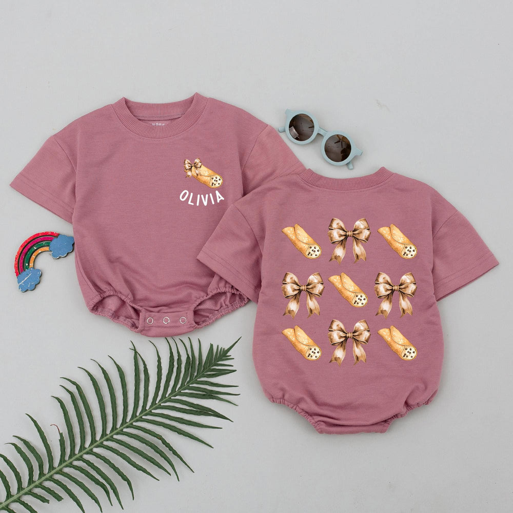 Personalized Baby Girl Romper with Cannoli and Bow Design Soft Cotton Newborn Outfit Italian Foodie Gift for Baby Shower or First Birthday