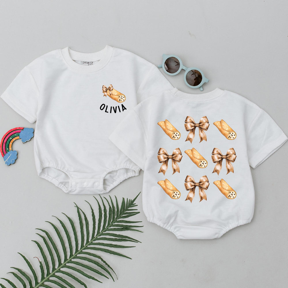 Personalized Baby Girl Romper with Cannoli and Bow Design Soft Cotton Newborn Outfit Italian Foodie Gift for Baby Shower or First Birthday