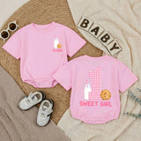 Personalized Baby Girl Romper with Cookie and Milk Design for 1st Birthday Soft Cotton Long Sleeve Outfit Gift