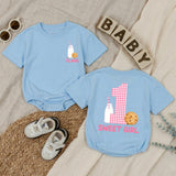 Personalized Baby Girl Romper with Cookie and Milk Design for 1st Birthday Soft Cotton Long Sleeve Outfit Gift