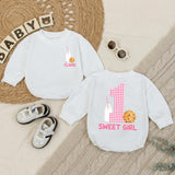 Personalized Baby Girl Romper with Cookie and Milk Design for 1st Birthday Soft Cotton Long Sleeve Outfit Gift