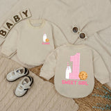 Personalized Baby Girl Romper with Cookie and Milk Design for 1st Birthday Soft Cotton Long Sleeve Outfit Gift