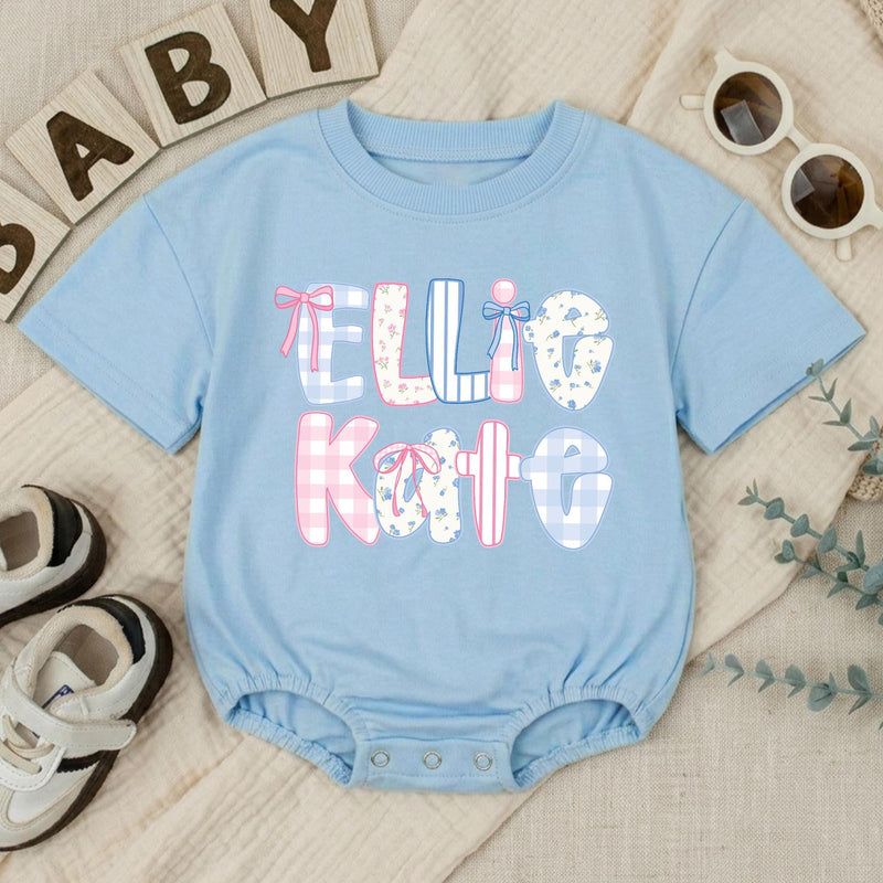 Personalized Baby Girl Romper with Ellie Kate Bow Design Pastel Floral Patterns Cute Summer Outfit Gift for Toddlers and Infants