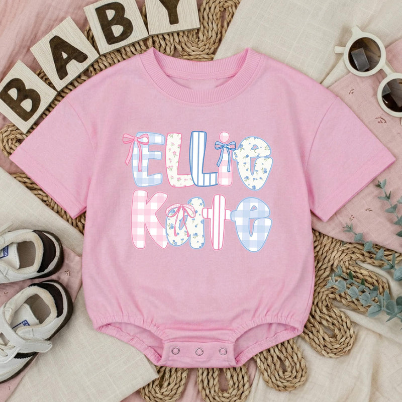 Personalized Baby Girl Romper with Ellie Kate Bow Design Pastel Floral Patterns Cute Summer Outfit Gift for Toddlers and Infants