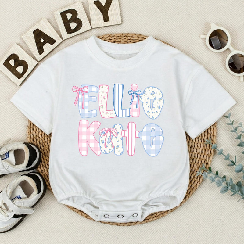 Personalized Baby Girl Romper with Ellie Kate Bow Design Pastel Floral Patterns Cute Summer Outfit Gift for Toddlers and Infants