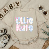 Personalized Baby Girl Romper with Ellie Kate Bow Design Pastel Floral Patterns Cute Summer Outfit Gift for Toddlers and Infants