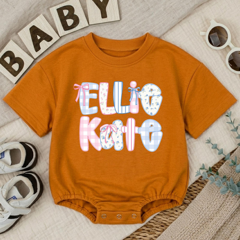 Personalized Baby Girl Romper with Ellie Kate Bow Design Pastel Floral Patterns Cute Summer Outfit Gift for Toddlers and Infants