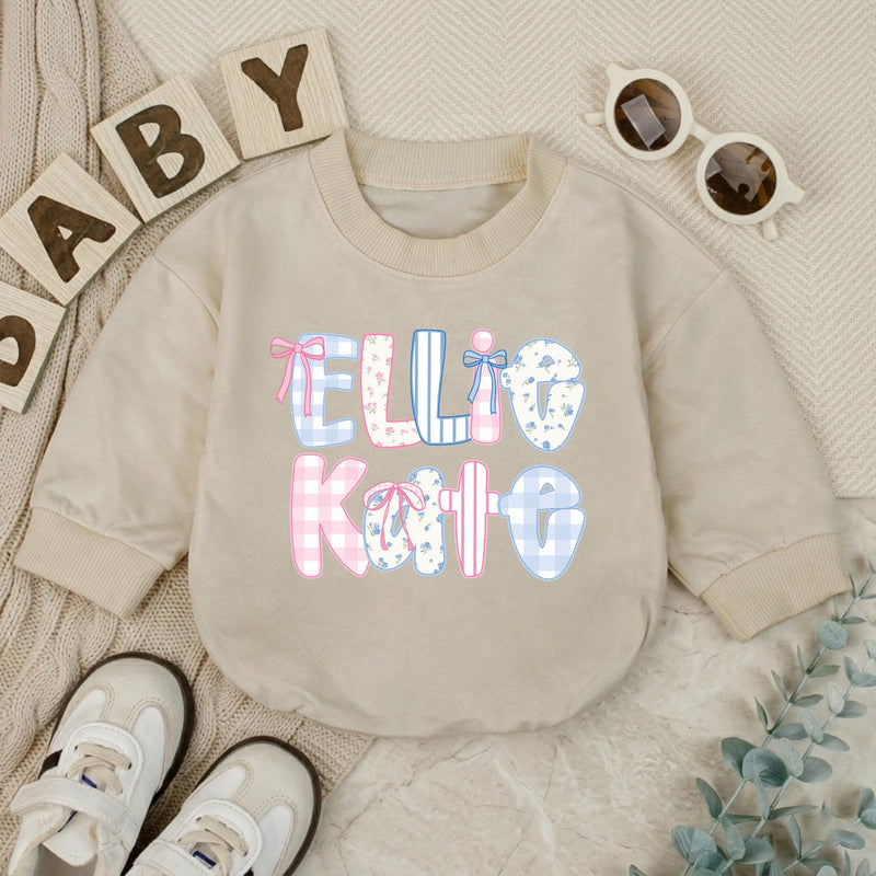 Personalized Baby Girl Romper with Ellie Kate Bow Design Pastel Floral Patterns Cute Summer Outfit Gift for Toddlers and Infants