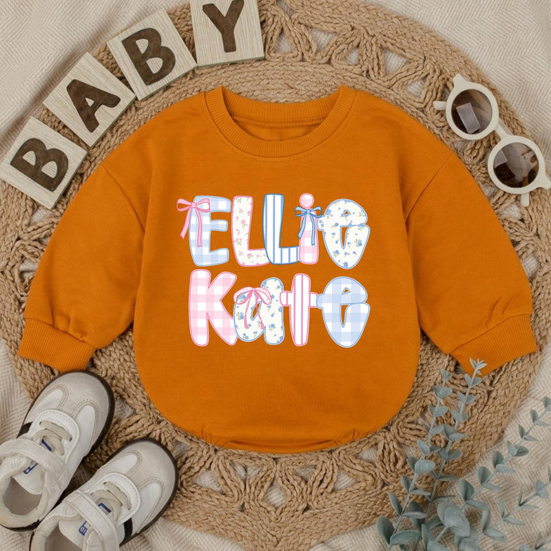 Personalized Baby Girl Romper with Ellie Kate Bow Design Pastel Floral Patterns Cute Summer Outfit Gift for Toddlers and Infants
