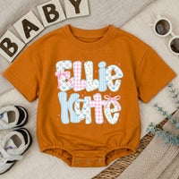 Personalized Baby Girl Romper with Floral, Gingham, and Striped Letter Design Custom Name Outfit for First Birthday or Baby Shower Gift