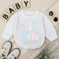 Personalized Baby Girl Romper with Floral, Gingham, and Striped Letter Design Custom Name Outfit for First Birthday or Baby Shower Gift