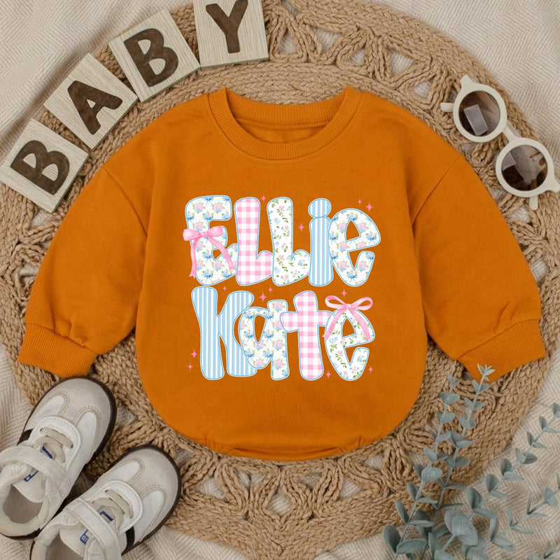 Personalized Baby Girl Romper with Floral, Gingham, and Striped Letter Design Custom Name Outfit for First Birthday or Baby Shower Gift