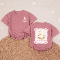 Personalized Baby Girl Romper with 'Jesus Loves Me' Goose Design, Custom Name, Soft Cotton Outfit for Newborns, Perfect for Baby Showers