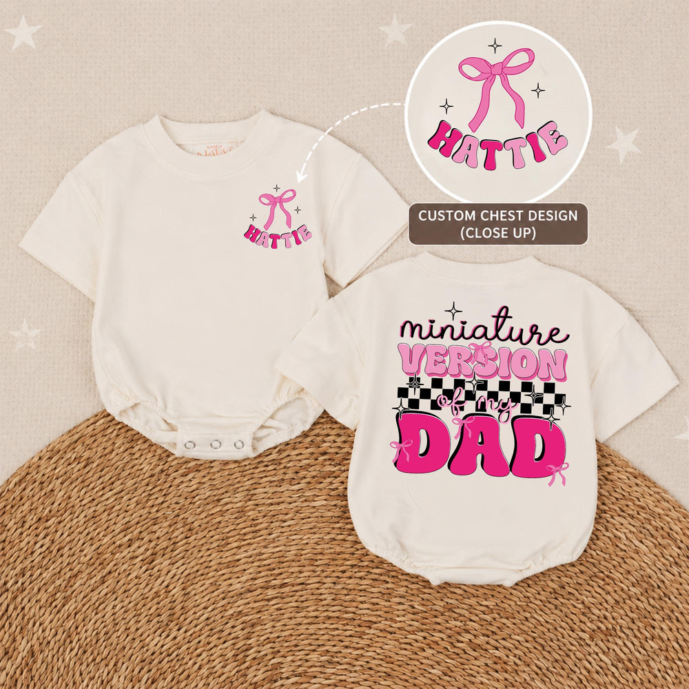 Personalized Baby Girl Romper Miniature Version of My Dad Outfit with Pink Bow and Retro Graphics Comfortable Cotton Toddler Gift
