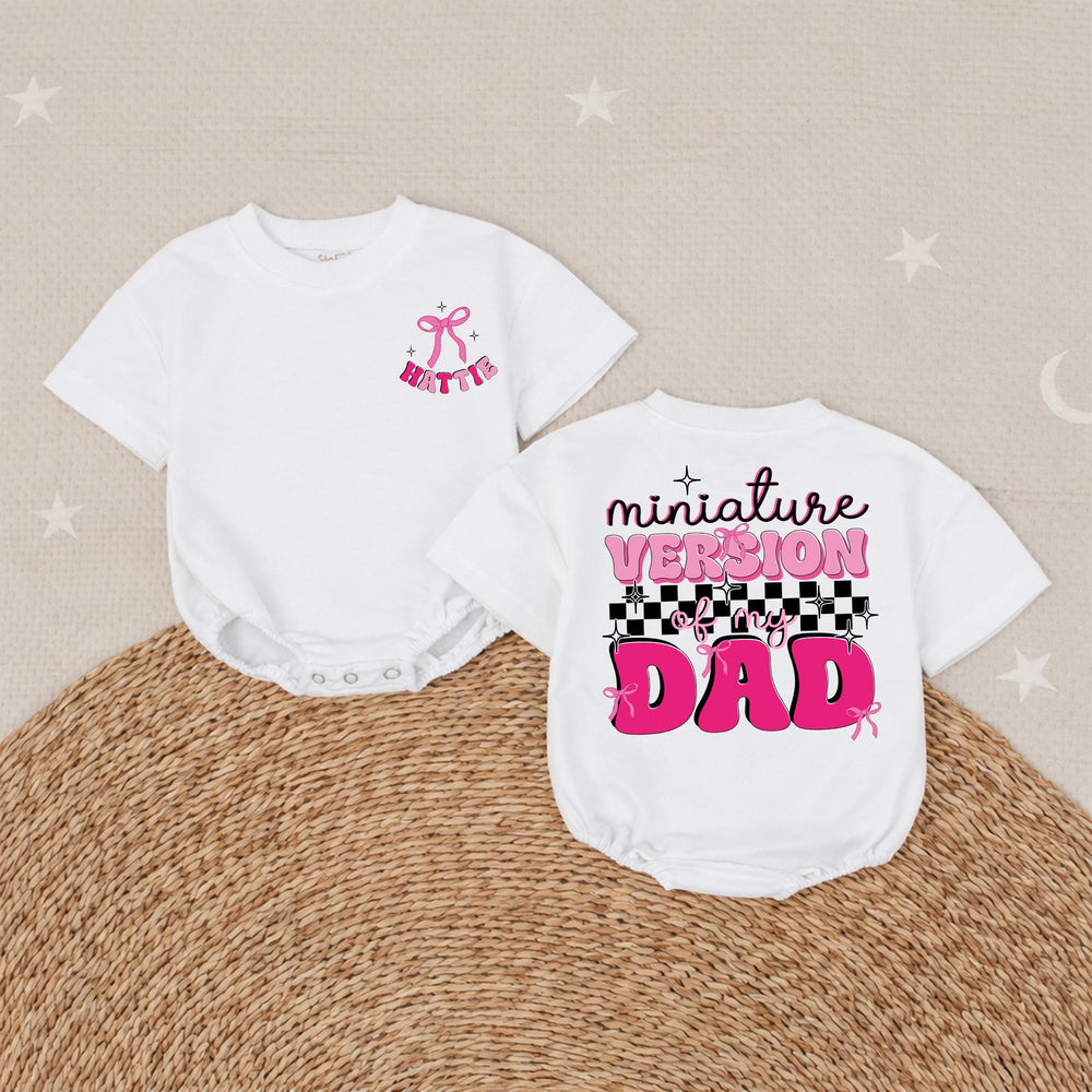 Personalized Baby Girl Romper Miniature Version of My Dad Outfit with Pink Bow and Retro Graphics Comfortable Cotton Toddler Gift