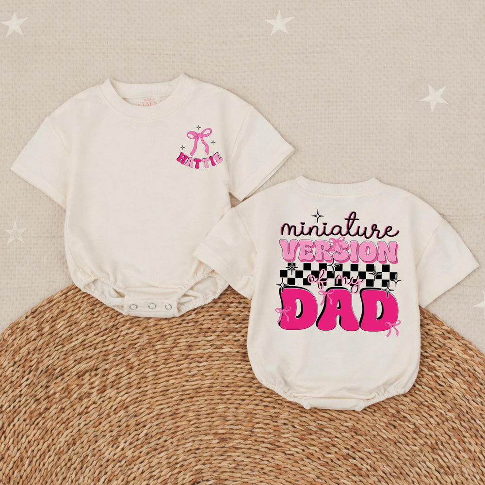 Personalized Baby Girl Romper Miniature Version of My Dad Outfit with Pink Bow and Retro Graphics Comfortable Cotton Toddler Gift