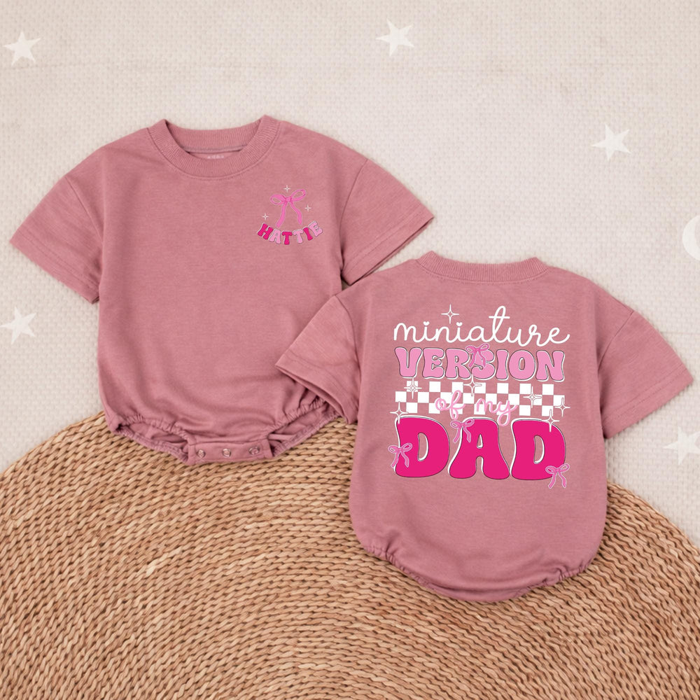 Personalized Baby Girl Romper Miniature Version of My Dad Outfit with Pink Bow and Retro Graphics Comfortable Cotton Toddler Gift