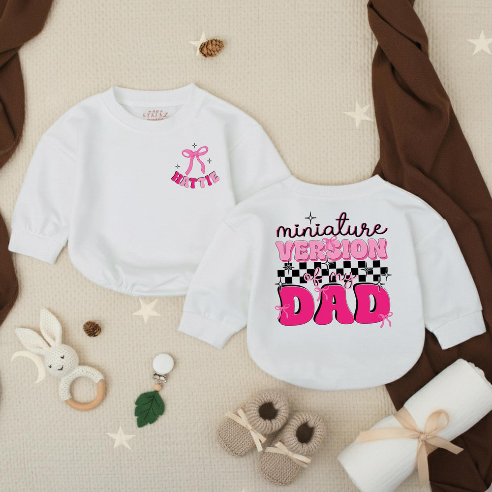 Personalized Baby Girl Romper Miniature Version of My Dad Outfit with Pink Bow and Retro Graphics Comfortable Cotton Toddler Gift