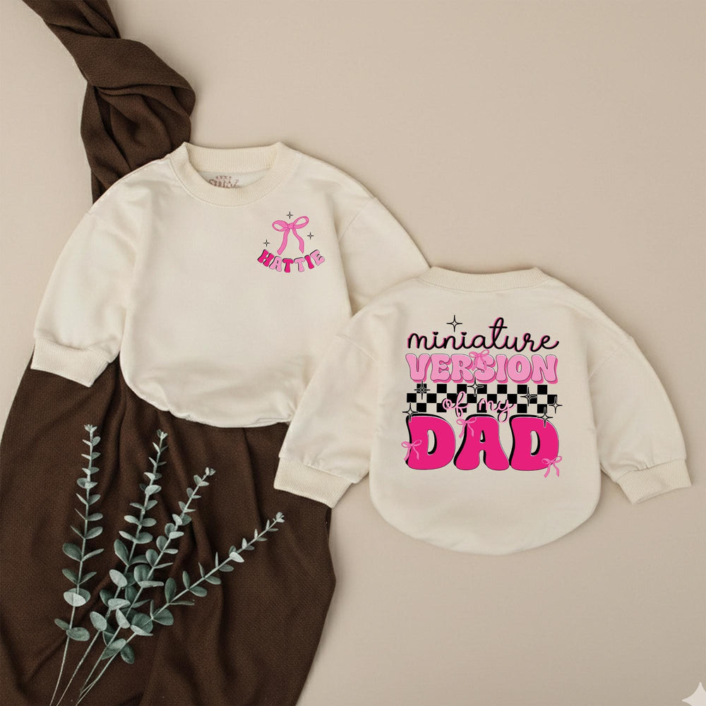 Personalized Baby Girl Romper Miniature Version of My Dad Outfit with Pink Bow and Retro Graphics Comfortable Cotton Toddler Gift