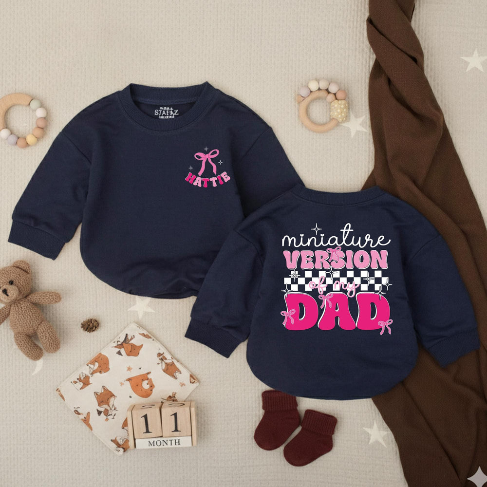 Personalized Baby Girl Romper Miniature Version of My Dad Outfit with Pink Bow and Retro Graphics Comfortable Cotton Toddler Gift