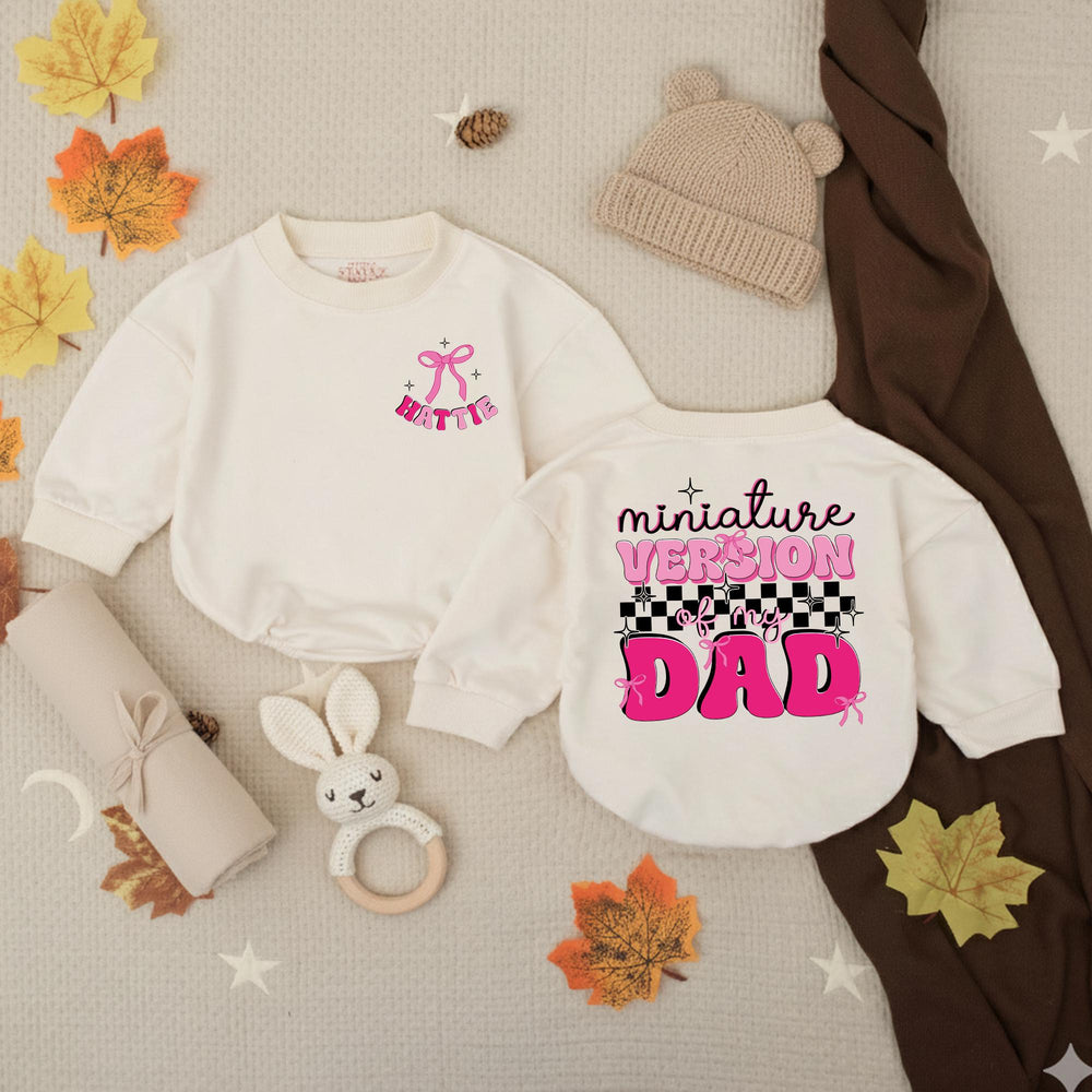 Personalized Baby Girl Romper Miniature Version of My Dad Outfit with Pink Bow and Retro Graphics Comfortable Cotton Toddler Gift