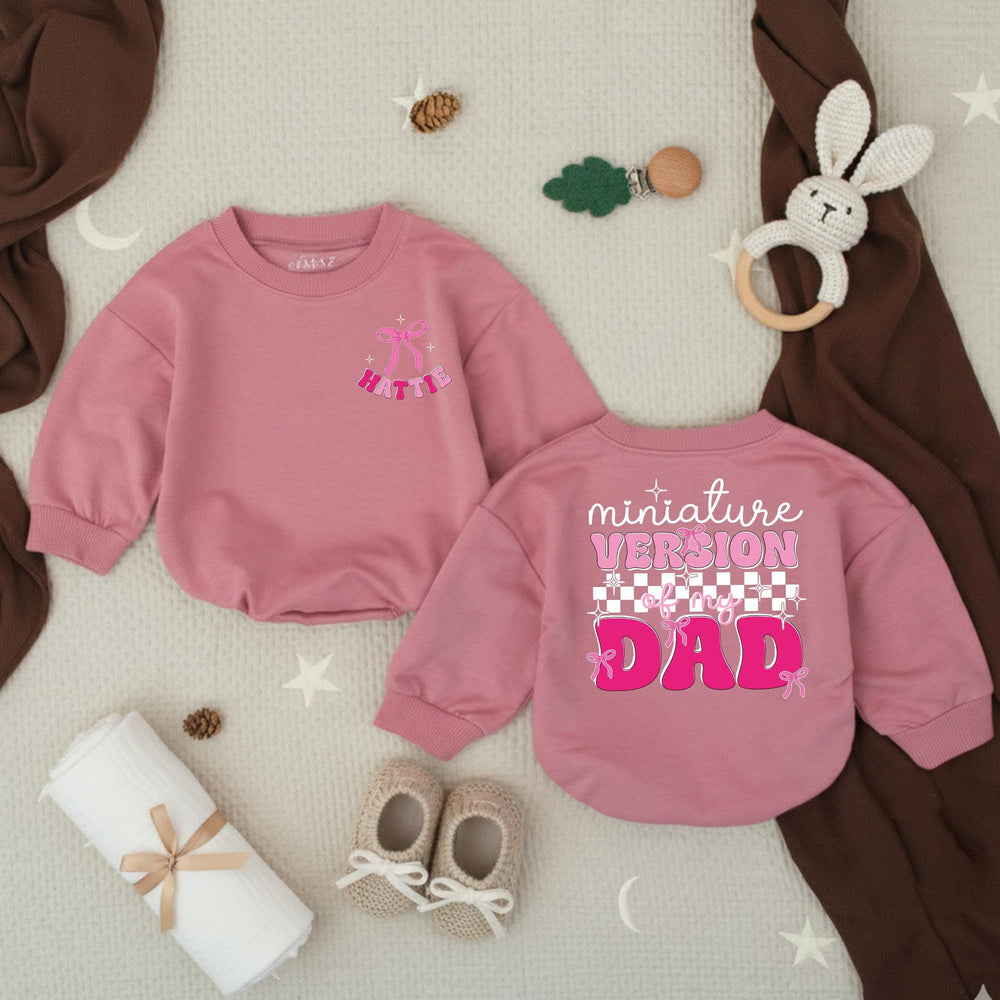 Personalized Baby Girl Romper Miniature Version of My Dad Outfit with Pink Bow and Retro Graphics Comfortable Cotton Toddler Gift