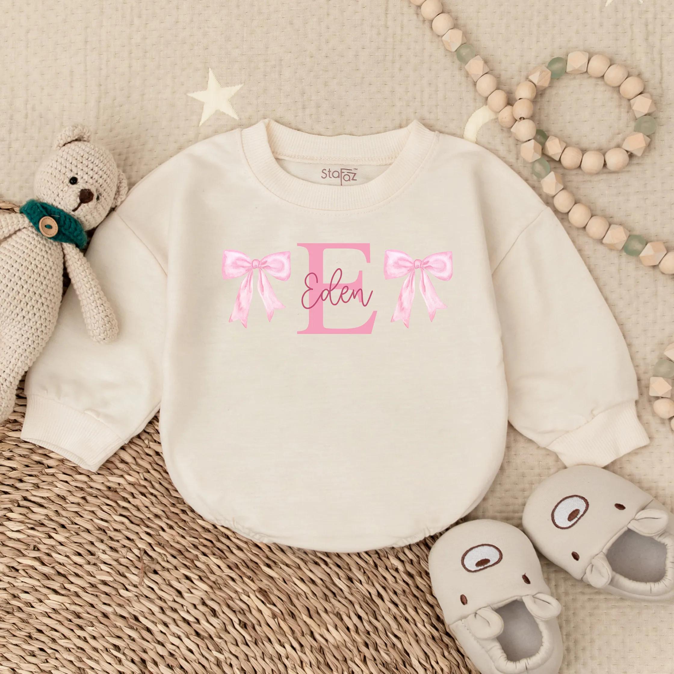 Personalized Baby Girl Romper with Pink Bows and Name Eden Sweet Infant Outfit Perfect Baby Shower Gift Soft Cotton