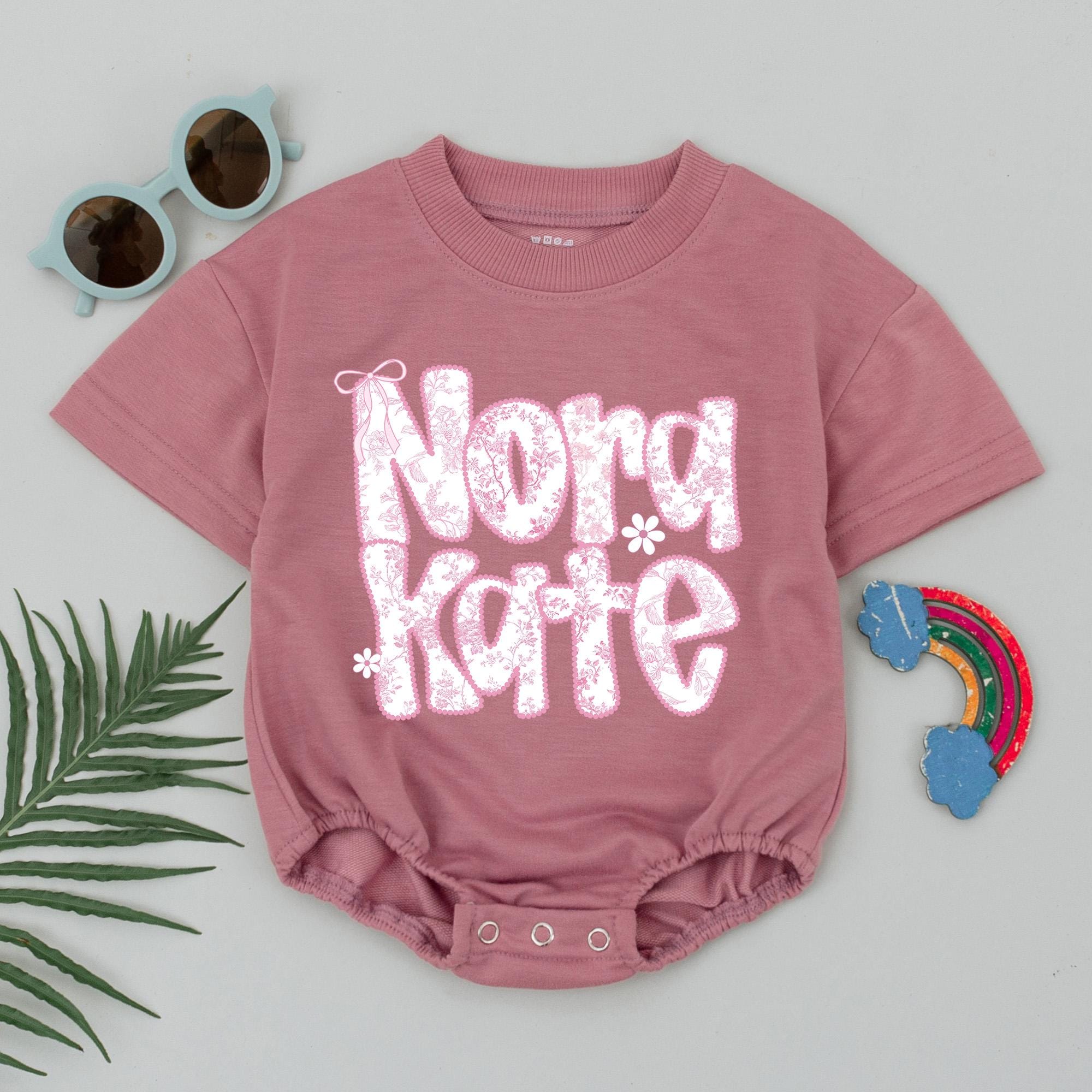 Personalized Baby Girl Romper with Pink Chinoiserie Floral Name Design Soft Cotton Outfit for Birthday Party or Baby Shower Gift