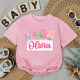 Personalized Baby Girl Romper with Preppy Crab and Seashell Artwork, Custom Name Beach Outfit, Soft Cotton Matching Family Vacation Clothes