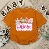 Personalized Baby Girl Romper with Preppy Crab and Seashell Artwork, Custom Name Beach Outfit, Soft Cotton Matching Family Vacation Clothes