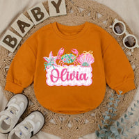 Personalized Baby Girl Romper with Preppy Crab and Seashell Artwork, Custom Name Beach Outfit, Soft Cotton Matching Family Vacation Clothes