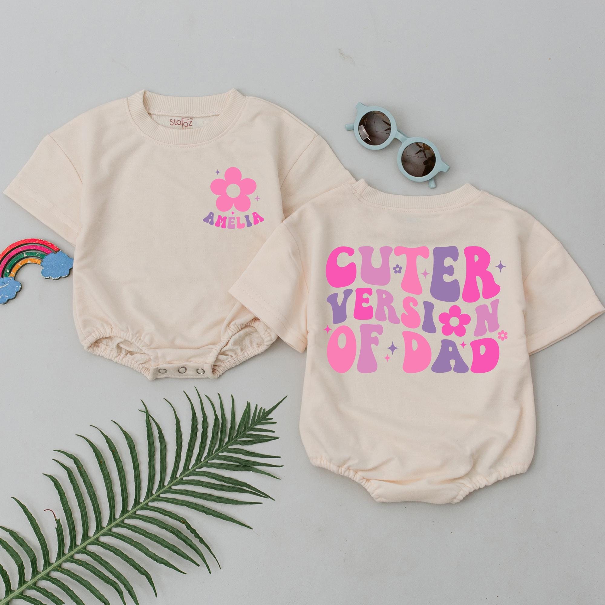 Personalized Baby Girl Romper with Retro 70s Style Cuter Version of Dad Design First Father's Day Gift Soft Cotton Infant Outfit