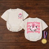 Personalized Baby Girl Soccer Romper with Pink Bow and Name Game Day Outfit Infant Birthday or Casual Cotton Clothes Soft Comfortable
