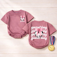 Personalized Baby Girl Soccer Romper with Pink Bow and Name Game Day Outfit Infant Birthday or Casual Cotton Clothes Soft Comfortable