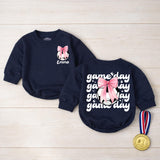 Personalized Baby Girl Soccer Romper with Pink Bow and Name Game Day Outfit Infant Birthday or Casual Cotton Clothes Soft Comfortable