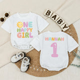 Personalized Baby Girl Sunshine First Birthday Romper Custom Name 1st Trip Around the Sun Soft Cotton Summer Outfit for Toddler Girls