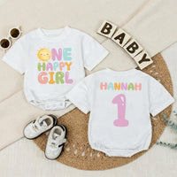 Personalized Baby Girl Sunshine First Birthday Romper Custom Name 1st Trip Around the Sun Soft Cotton Summer Outfit for Toddler Girls