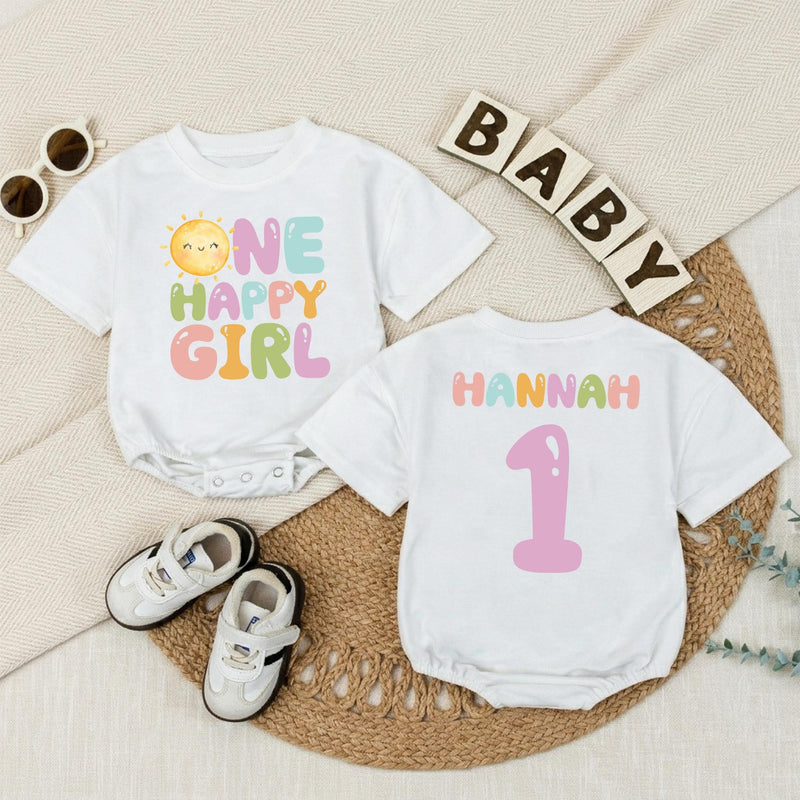 Personalized Baby Girl Sunshine First Birthday Romper Custom Name 1st Trip Around the Sun Soft Cotton Summer Outfit for Toddler Girls