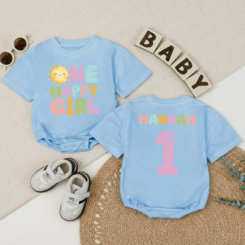 Personalized Baby Girl Sunshine First Birthday Romper Custom Name 1st Trip Around the Sun Soft Cotton Summer Outfit for Toddler Girls