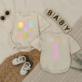 Personalized Baby Girl Sunshine First Birthday Romper Custom Name 1st Trip Around the Sun Soft Cotton Summer Outfit for Toddler Girls