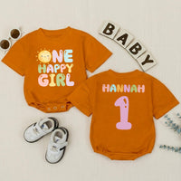 Personalized Baby Girl Sunshine First Birthday Romper Custom Name 1st Trip Around the Sun Soft Cotton Summer Outfit for Toddler Girls