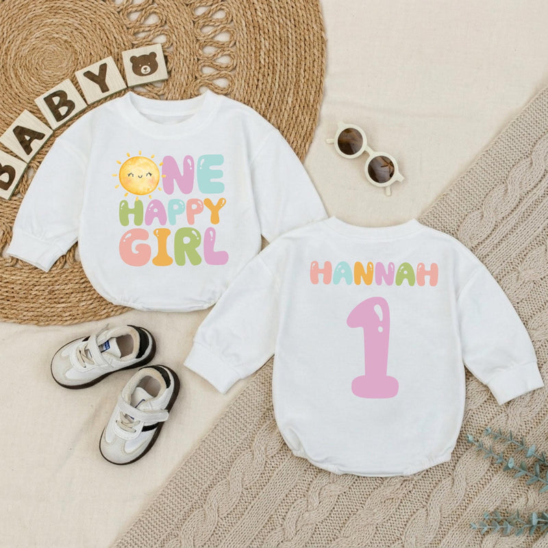 Personalized Baby Girl Sunshine First Birthday Romper Custom Name 1st Trip Around the Sun Soft Cotton Summer Outfit for Toddler Girls