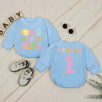 Personalized Baby Girl Sunshine First Birthday Romper Custom Name 1st Trip Around the Sun Soft Cotton Summer Outfit for Toddler Girls
