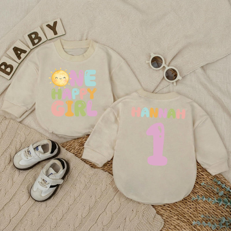 Personalized Baby Girl Sunshine First Birthday Romper Custom Name 1st Trip Around the Sun Soft Cotton Summer Outfit for Toddler Girls
