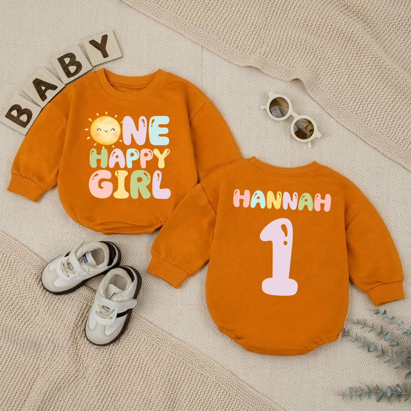 Personalized Baby Girl Sunshine First Birthday Romper Custom Name 1st Trip Around the Sun Soft Cotton Summer Outfit for Toddler Girls