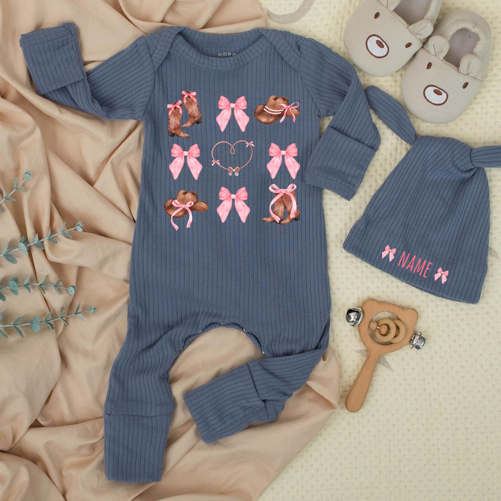 Personalized Baby Girl Western Bodysuit with Pink Bow and Cowboy Boots Design Custom Name Soft Cotton Newborn Outfit Baby Shower Gift