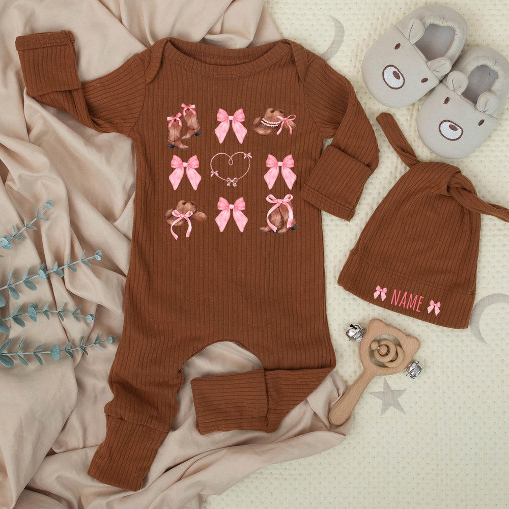 Personalized Baby Girl Western Bodysuit with Pink Bow and Cowboy Boots Design Custom Name Soft Cotton Newborn Outfit Baby Shower Gift